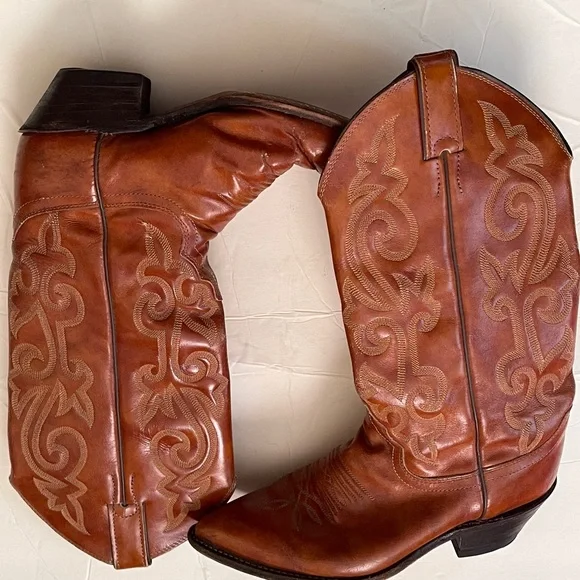 Justin Style Cowgirl Leather Boots - Picture 2 of 7